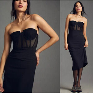 Anthropologie Black Strapless Midi Dress